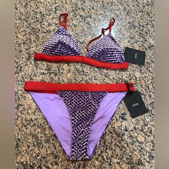Onia Purple Rain Diamond Bikini Top Small Bottom XS NWT - Picture 1 of 10